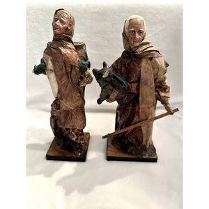 TWO Mexican Folk Art Statues Paper Mache Peasant